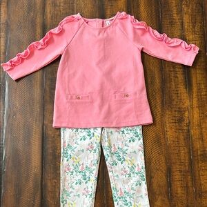 Janie and Jack Pink Ruffle Top and Floral Pants Set